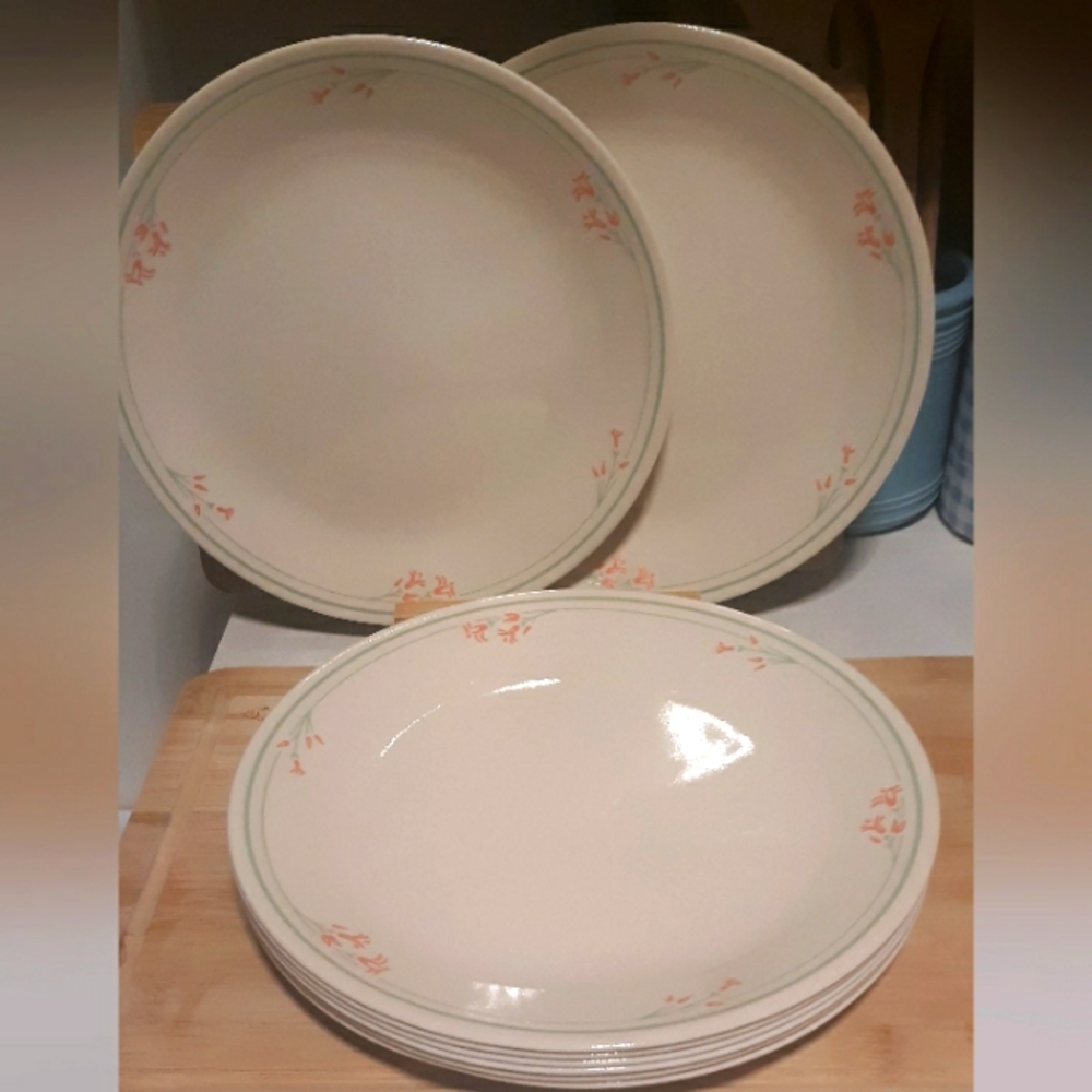 Corelle SUMMER BLOSSOMS Dinner Plates (Set of 4)Beige Sandstone Green Pink Peach